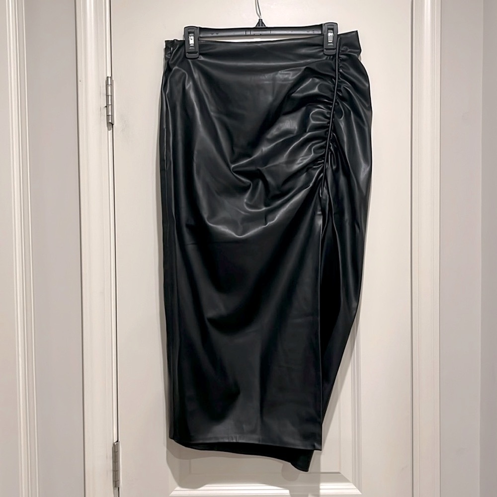 Zara Faux Leather Midi Skirt